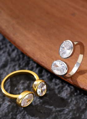 简约镶锆石可调节开口戒指