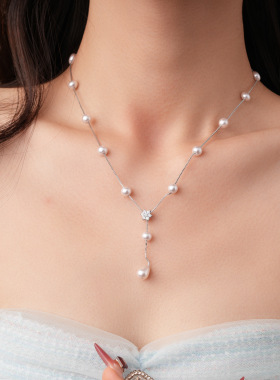 法式复古锆石花朵珍珠项链