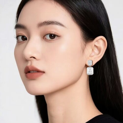 甜酷银色方糖方钻耳钉S925银针