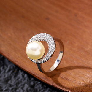 Adjustable Pearl Jewelry Sparkling Zircon Ring Full
