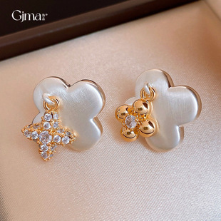 Asymmetrical Luxury Earrings Zircon Studs Floral French