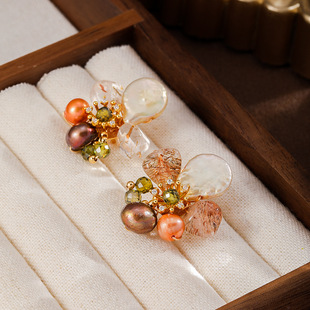 Glass Flower Earrings, Freshwater Pearl Sweet Spring Earring
