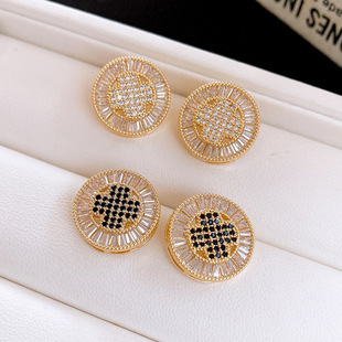 18K Gold Circle Studs, Zircon Cross Border Luxury Earrings