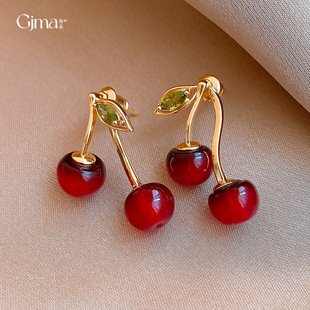 Cherry Luxury Earrings Zircon Studs Resin French
