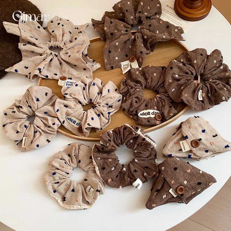 温柔风布艺花边波点双层发圈