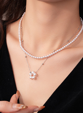 串珠可调节吊坠珍珠项链锁骨链