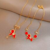 Set Enamel Gold 18K Bracelet Plated Horse Necklace Red