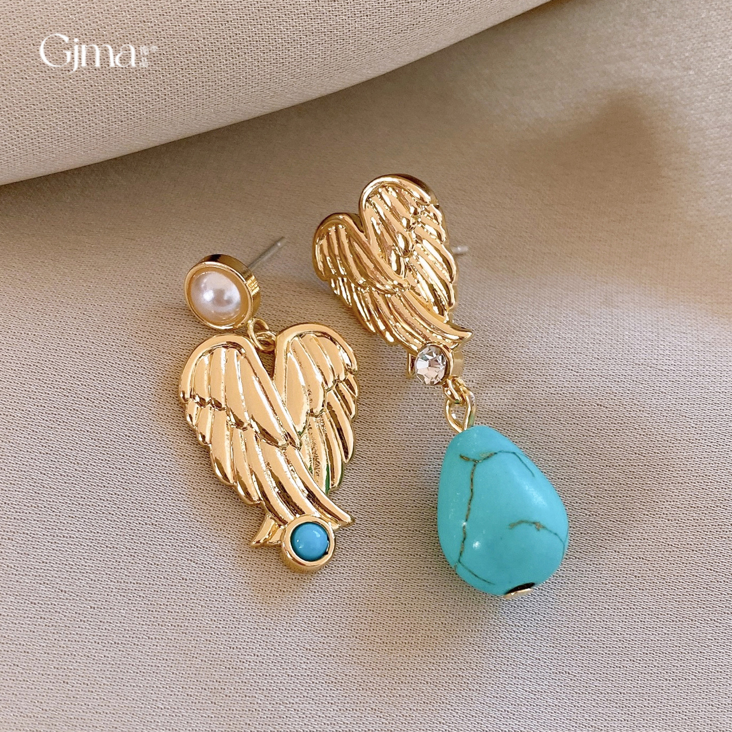 红楼银针耳钉女复古中古风不对称