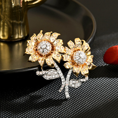 复古国风太阳花双朵向日葵胸针