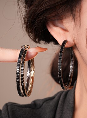 Zircon Geometric Hoops, Luxury Women's Earrings