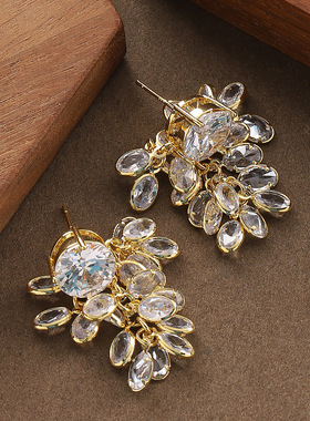 Crystal Wheat Earrings, Zircon Sparkling Fringe Luxury Studs