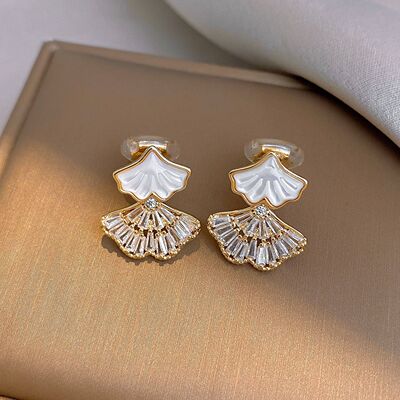 精致贝母扇形耳环裙子耳夹银杏叶