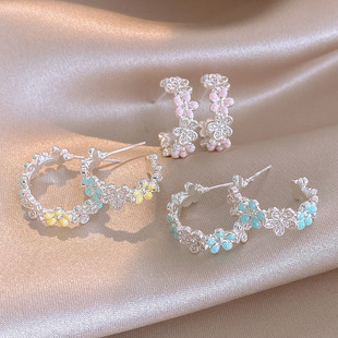 Hoop Studs Enamel Sweet Minimalist Zircon Floral Earrings