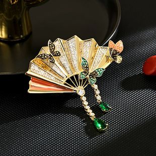 Zircon Brooch Fringe Vintage Pin Chinese Pendant Fan