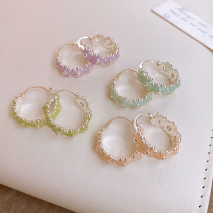 Korean Enamel Ear Cuffs, Geometric Floral Luxury Earrings