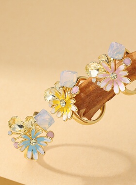 滴油镶钻小雏菊可调节开口戒指