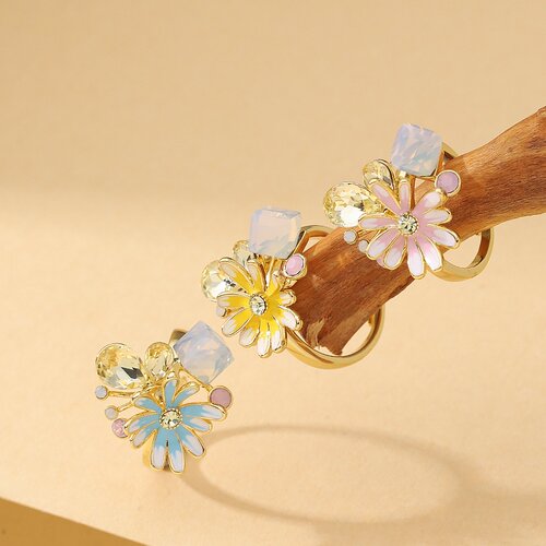 滴油镶钻小雏菊可调节开口戒指