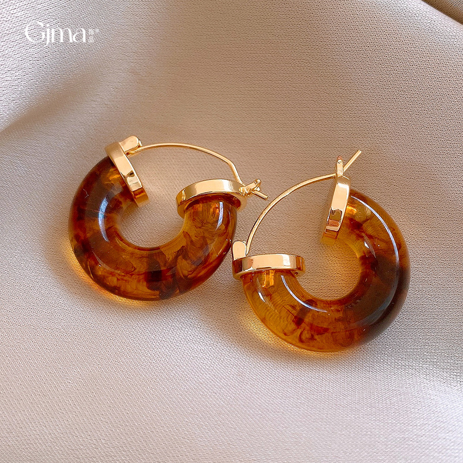 真金电镀树脂晕染圆形耳环