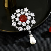 Waterdrop Floral Brooch Zircon Full Diamond Pearl Pin