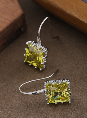 Color Block Earrings, Geometric Zircon Casual Luxury Studs