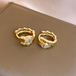 14K Gold Zircon Snake Wrap Hoop Earrings, Chic Silver Post