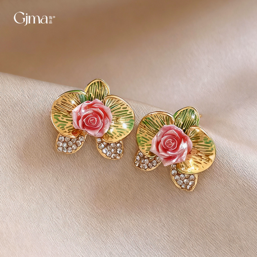 红楼银针复古中古风镶钻耳钉女