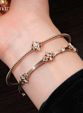 法式复古锆石几何鸢尾花开口手镯