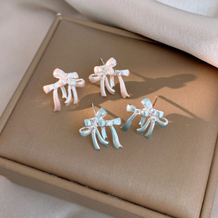 Earrings Bow Zircon Studs Sweet Minimalist Enamel Fresh