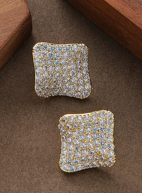 Wave Square Studs, Geometric Zircon Irregular Earrings