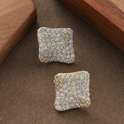 精致简约不规则几何方形锆石耳钉