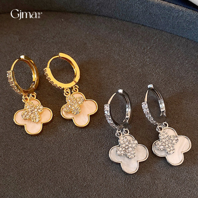 韩国气质简约锆石花朵耳环