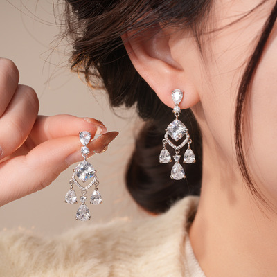冷淡风锆石菱形水滴耳环耳钉