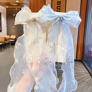 Clip Long for Bow Girls Ribbon Hair Satin Lace Princess