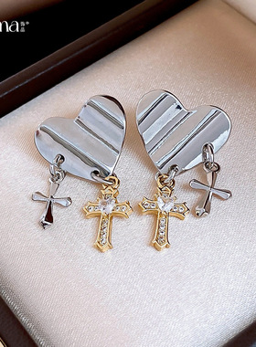 Pleated Cross Studs, Zircon Minimalist Luxury Earrings