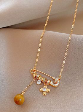 锆石花朵别针虎眼石项链毛衣链