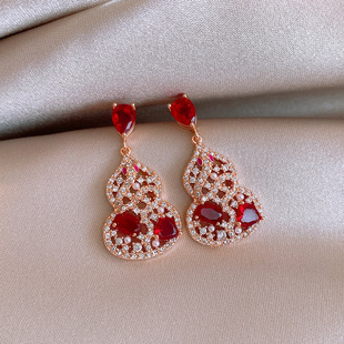 Zircon Earrings Gourd Studs Vintage Chic Teardrop Chinese