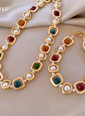 石头串珠镂空可调节珍珠项链手链