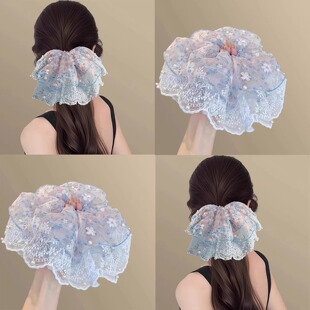 Layer Double Scrunchie Holder Summer Ponytail Pearl Tulle