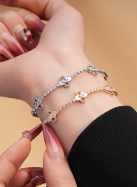 法式锆石贝母花朵卡扣手链