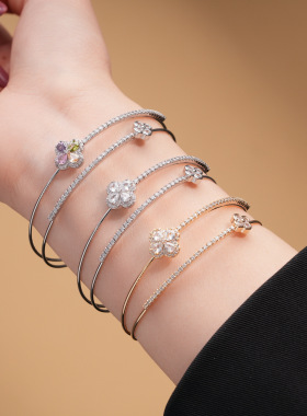 法式精致锆石花朵双层手镯