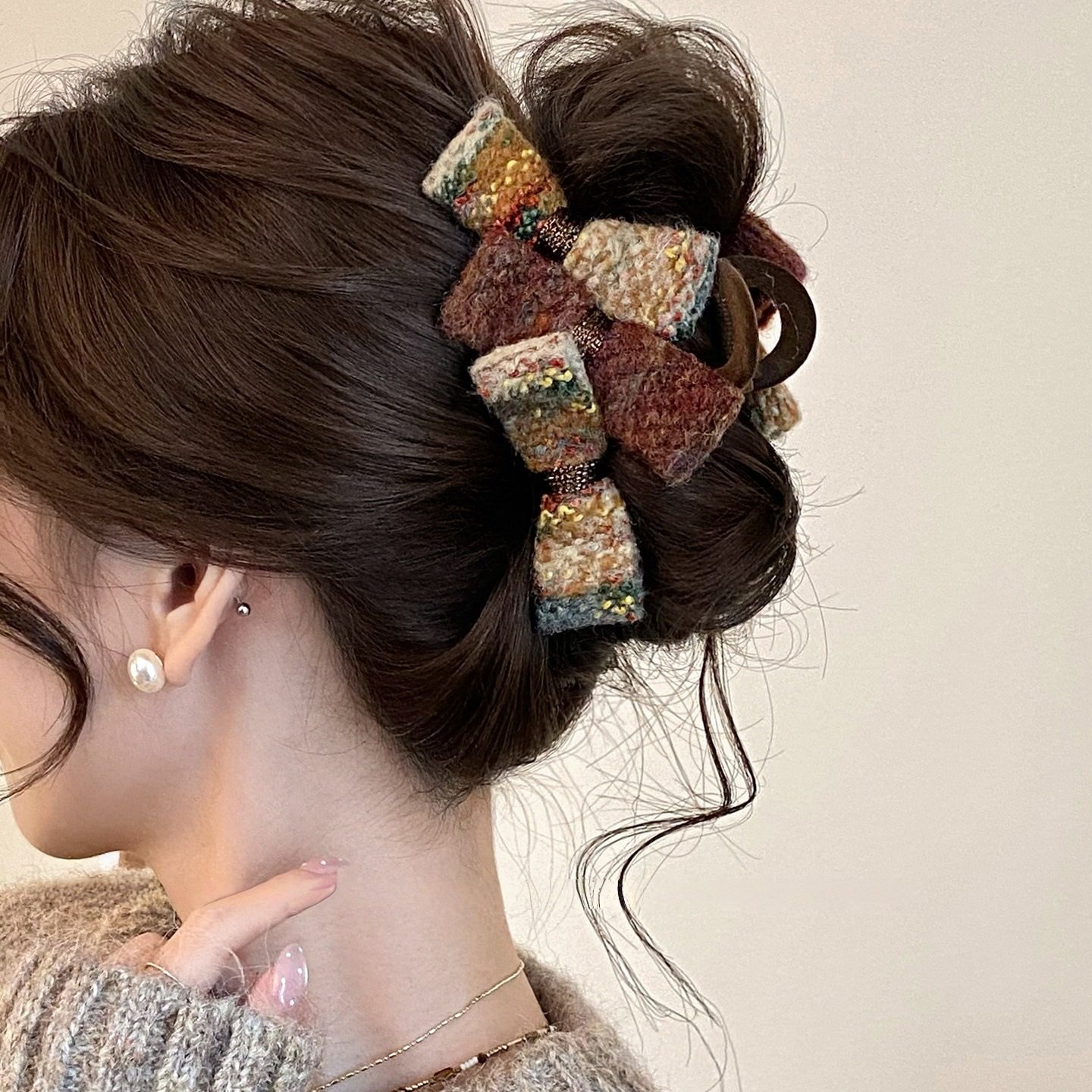 Tweed Bow Clip, Large Volume Hair Claw Updo,饰品/流行首饰/时尚饰品新,民族风发饰,淘宝优惠券,粉丝福利购,淘宝优惠卷
