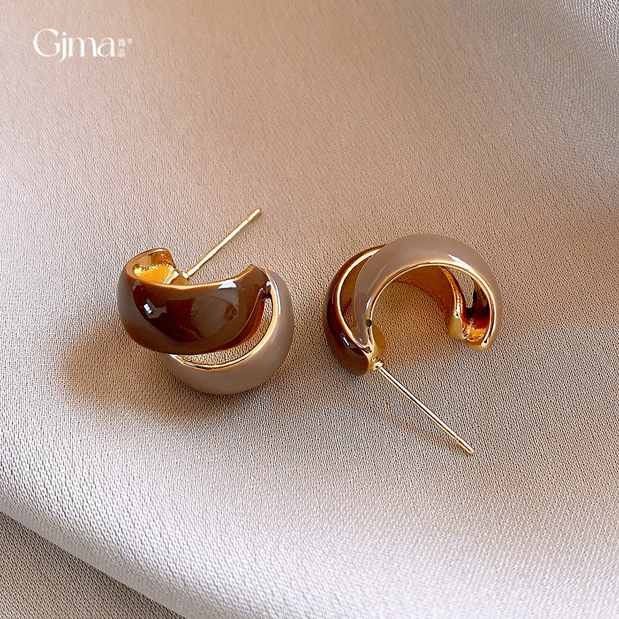 银针复古滴油咖色系几何交叉耳环