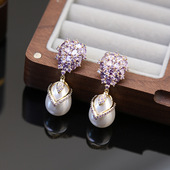 Earrings Vintage Zircon Teardrop Inlay Pearl Luxury Studs
