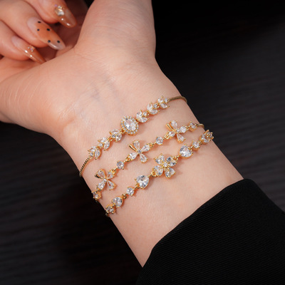 锆石爱心水滴花朵抽拉式手链