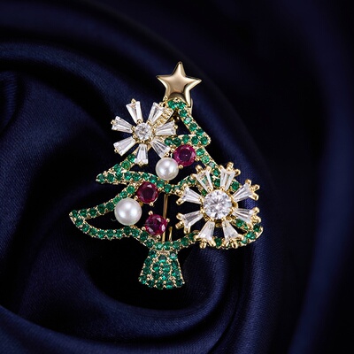 镶锆石圣诞树胸针节日款别针