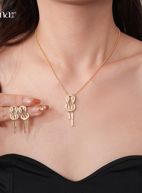 18K Gold Twist Earrings, Zircon Cross Luxury Jewelry Set