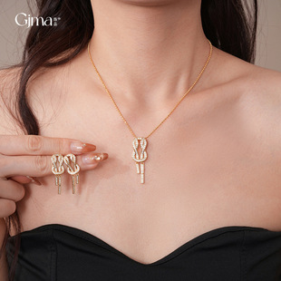18K Gold Twist Earrings, Zircon Cross Luxury Jewelry Set