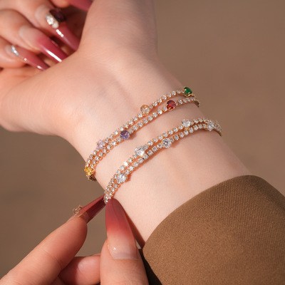 18k金电镀锆石圆形双层卡扣手链