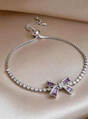 冷淡风锆石蝴蝶结可调节手链