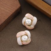 Petal Pearl Studs Woven French Enamel Luxury Earrings